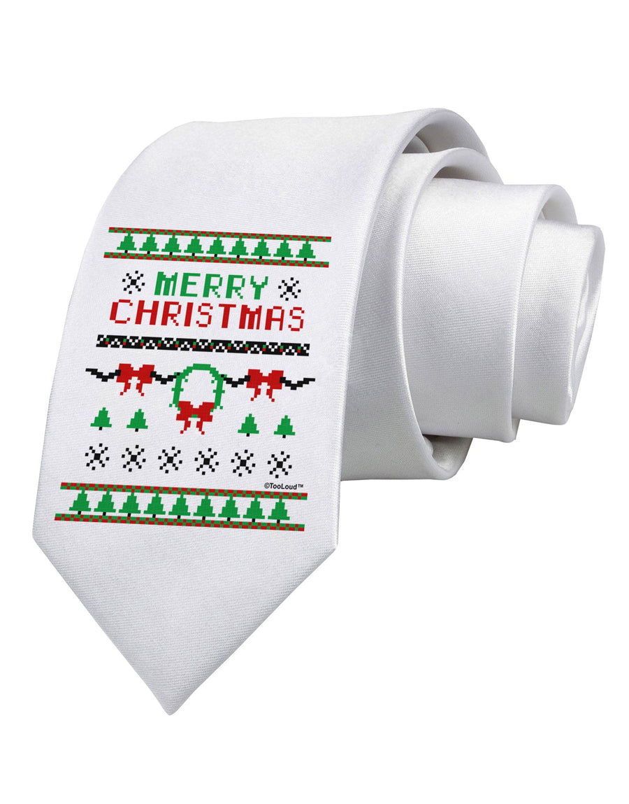 Merry Christmas Ugly Christmas Sweater Printed White Necktie