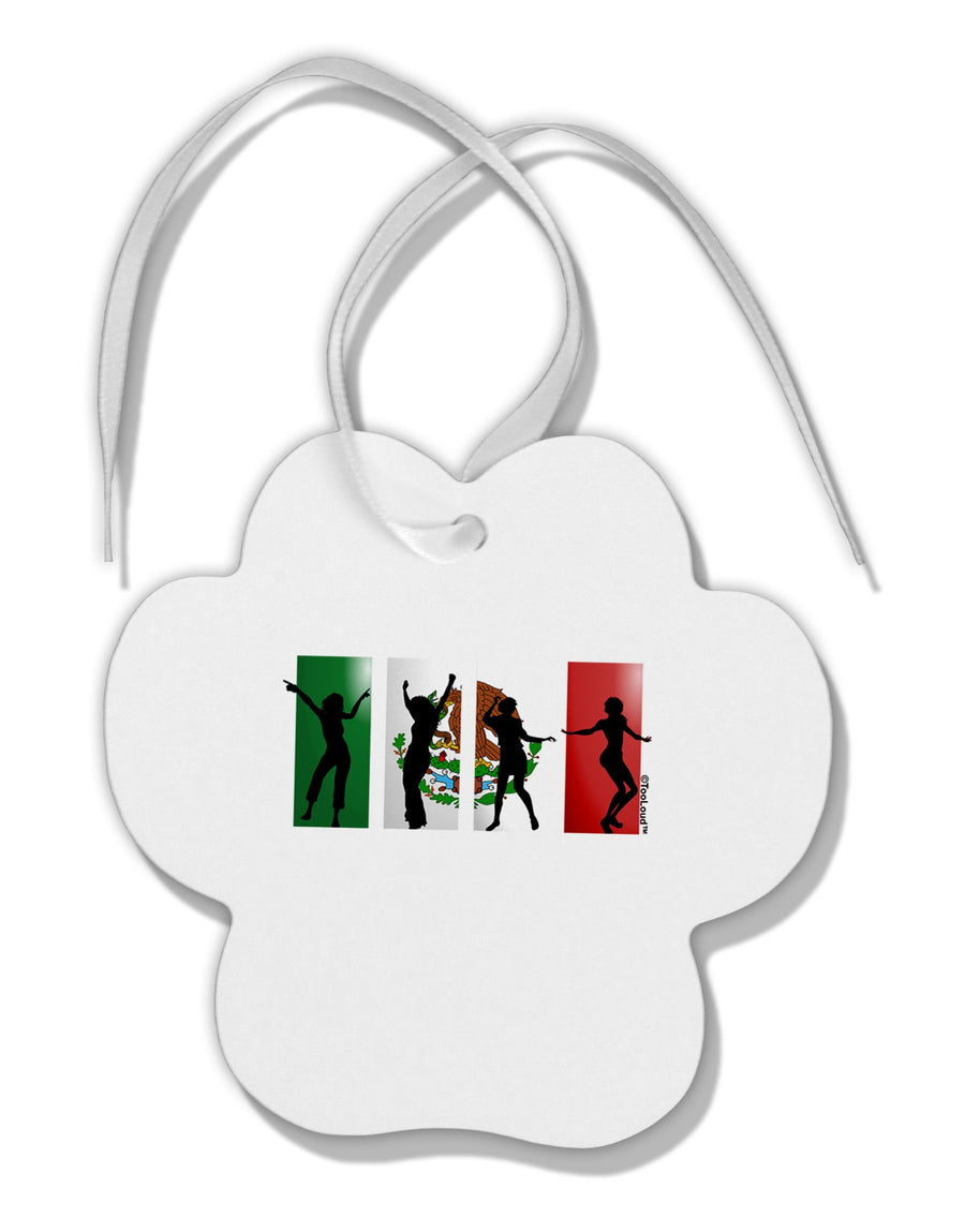 Mexican Flag - Dancing Silhouettes Paw Print Shaped Ornament by TooLoud-Ornament-TooLoud-White-Davson Sales