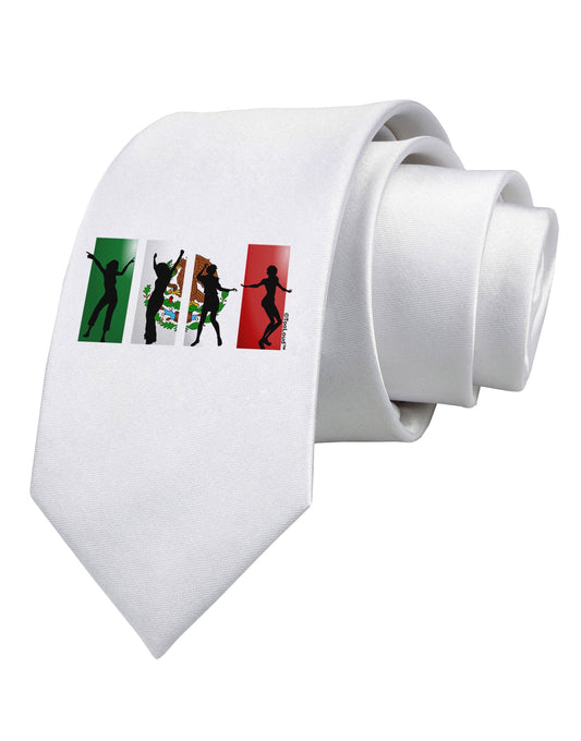 Mexican Flag - Dancing Silhouettes Printed White Necktie by TooLoud