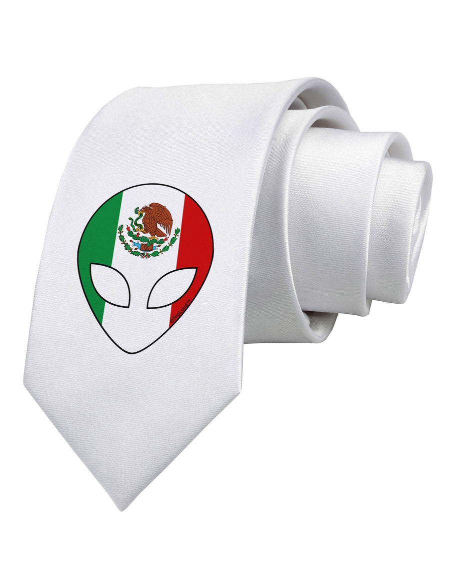 Mexican Flag Extraterrestrial Printed White Necktie