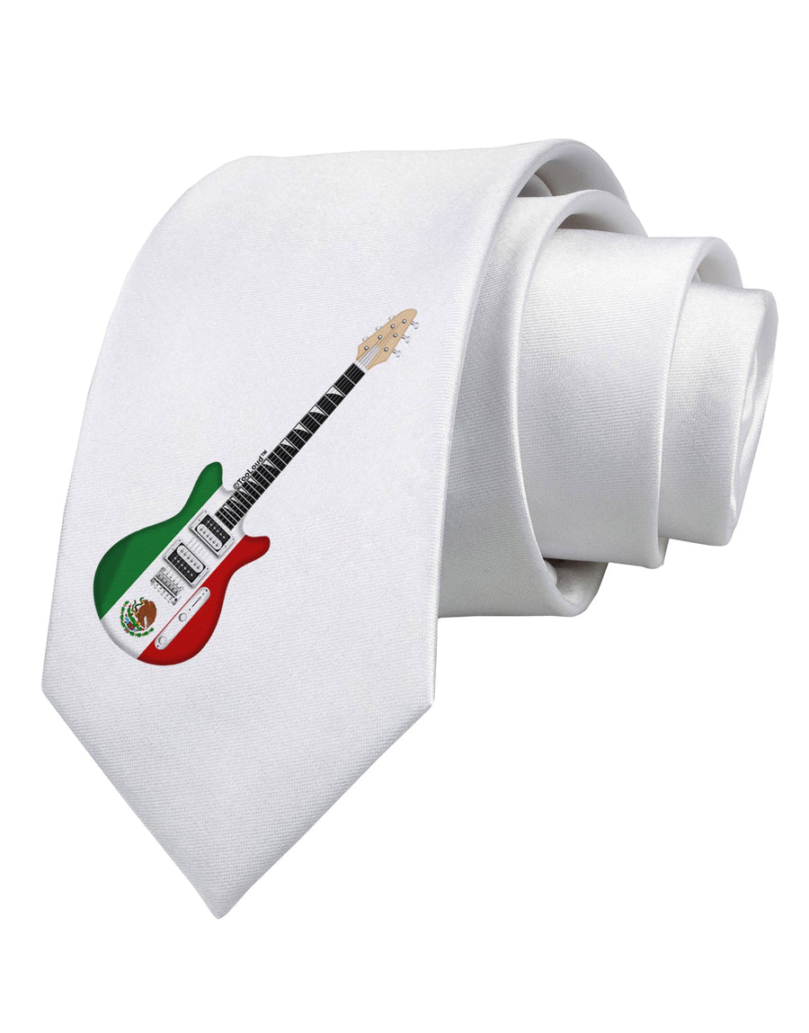 Mexican Flag Guitar Design Printed White Necktie by TooLoud