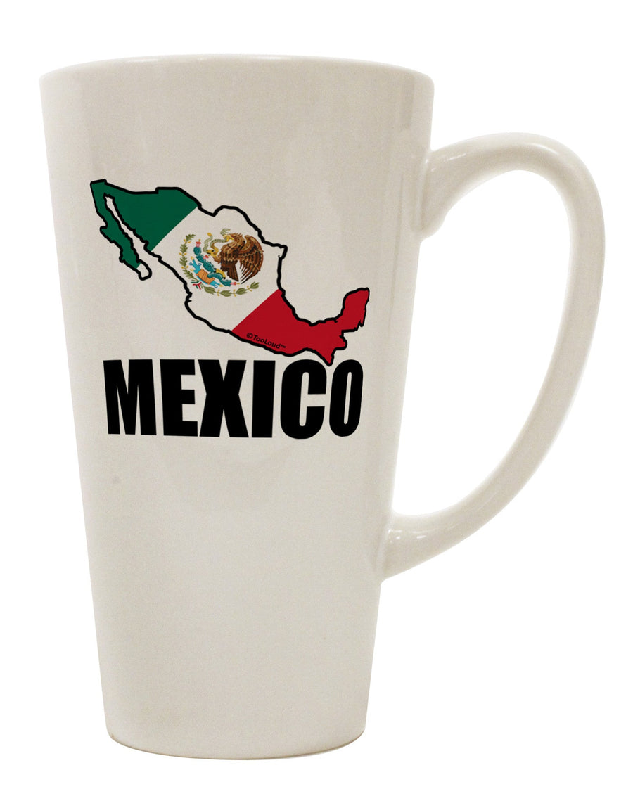 Mexican Pride: Exquisite 16 Ounce Conical Latte Coffee Mug Featuring Mexico Outline, Mexican Flag, and Mexico Text - Crafted by a Drinkware Expert-Conical Latte Mug-TooLoud-White-Davson Sales