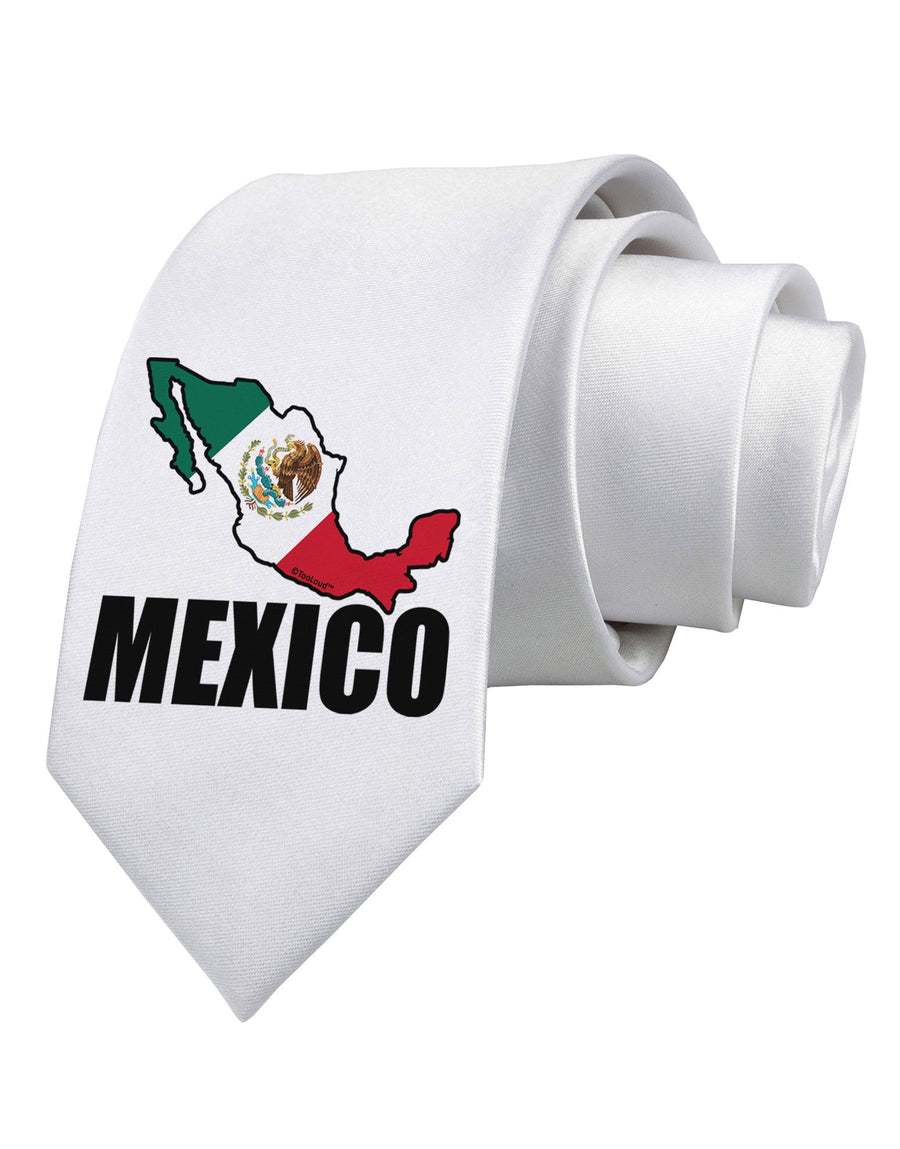 Mexico Outline - Mexican Flag - Mexico Text Printed White Necktie by TooLoud