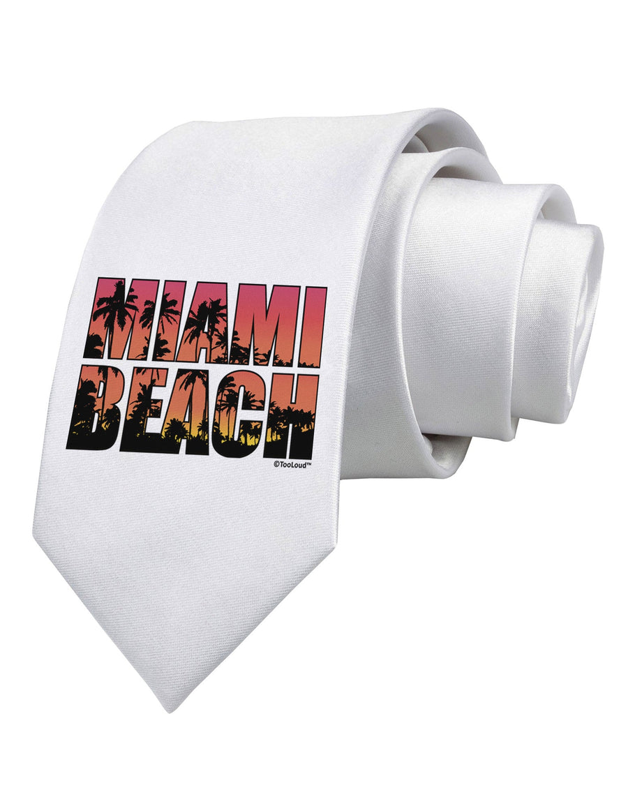 Miami Beach - Sunset Palm Trees Printed White Necktie by TooLoud