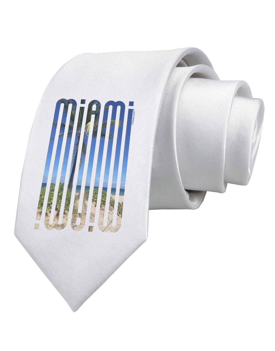 Miami Beach View Mirage Printed White Necktie