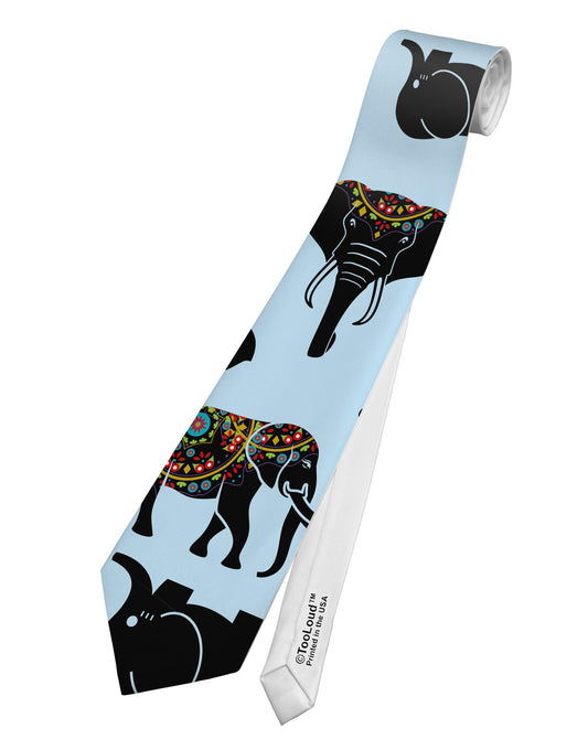 Mixed Elephants AOP Printed White Necktie All Over Print