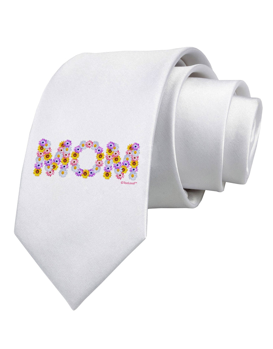 Mom Flowers Design Printed White Necktie by TooLoud