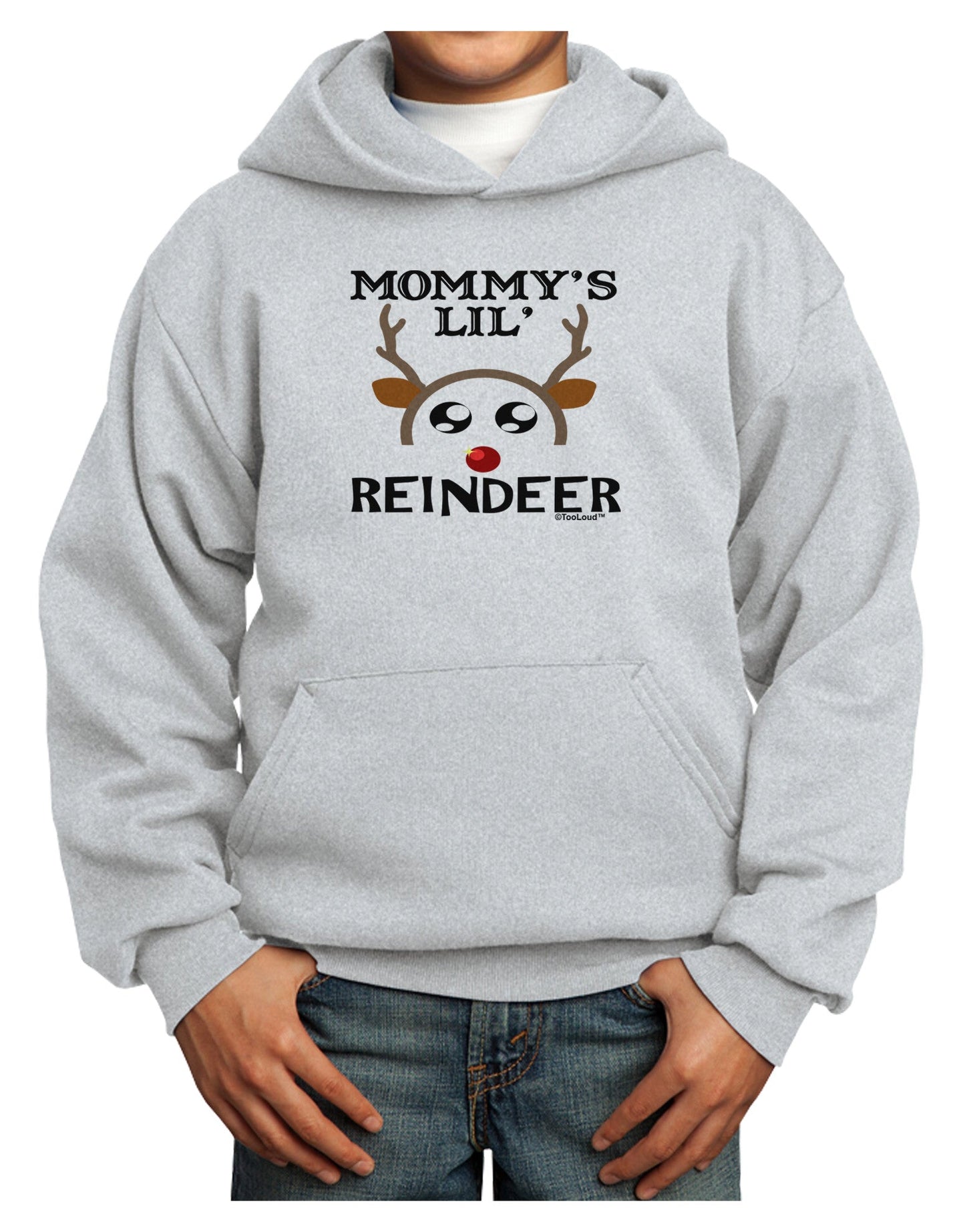 Mommy's Lil Reindeer Boy Youth Hoodie Pullover Sweatshirt-Youth Hoodie-TooLoud-Ash-XS-Davson Sales