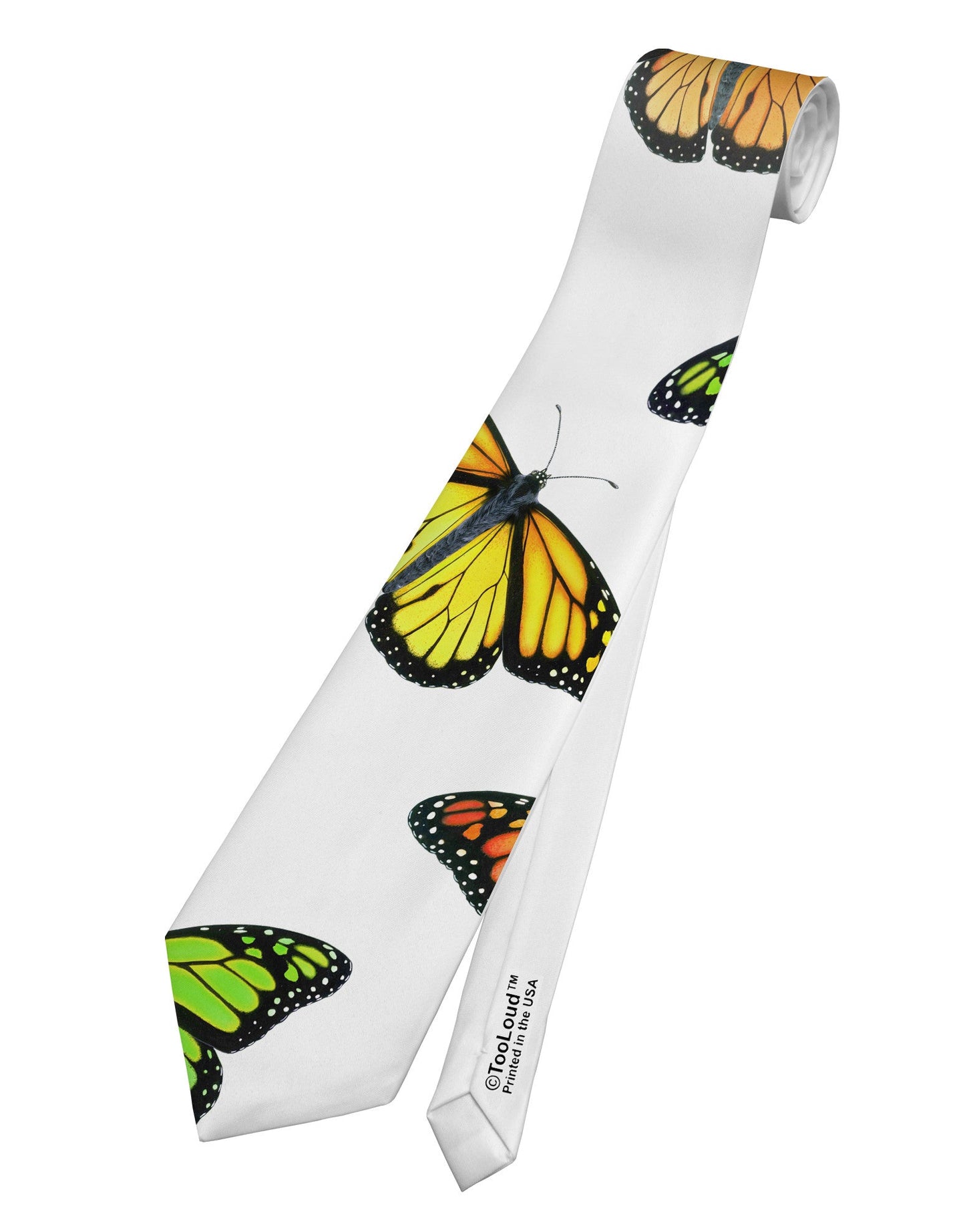 Monarch Butterflies AOP Printed White Necktie All Over Print
