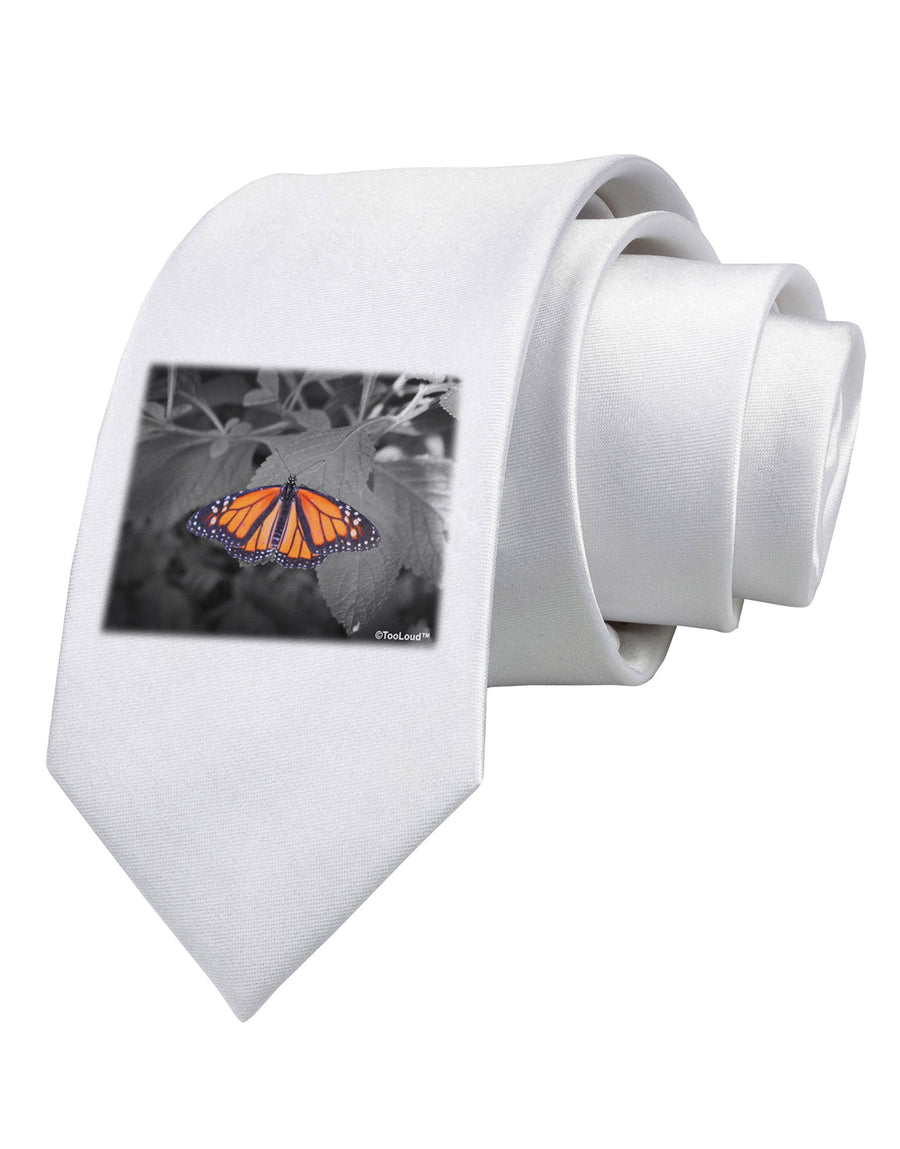 Monarch Butterfly Photo Printed White Necktie