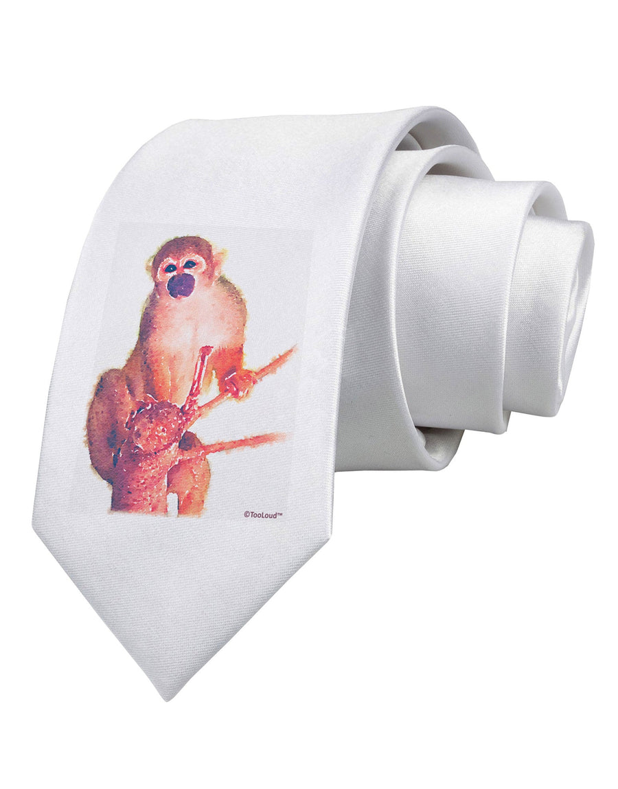 Monkey in Tree Watercolor Printed White Necktie