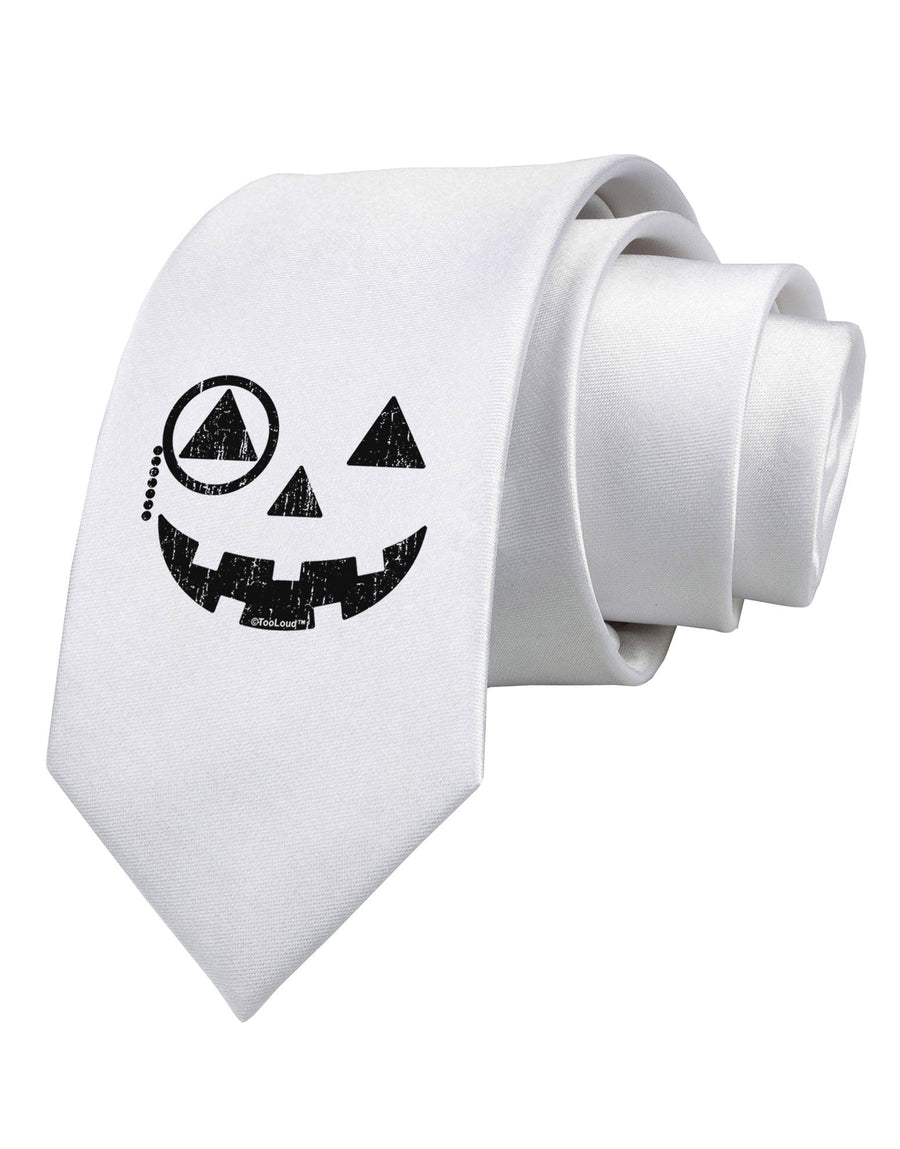 Monocle Jack-o-Lantern Distressed Printed White Necktie