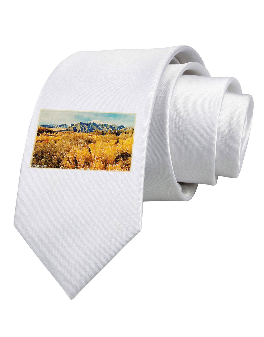 Mountain Forest Park Watercolor Printed White Necktie