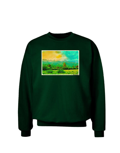 Mountain Sunset Watercolor Adult Dark Sweatshirt-Sweatshirts-TooLoud-Deep-Forest-Green-Small-Davson Sales