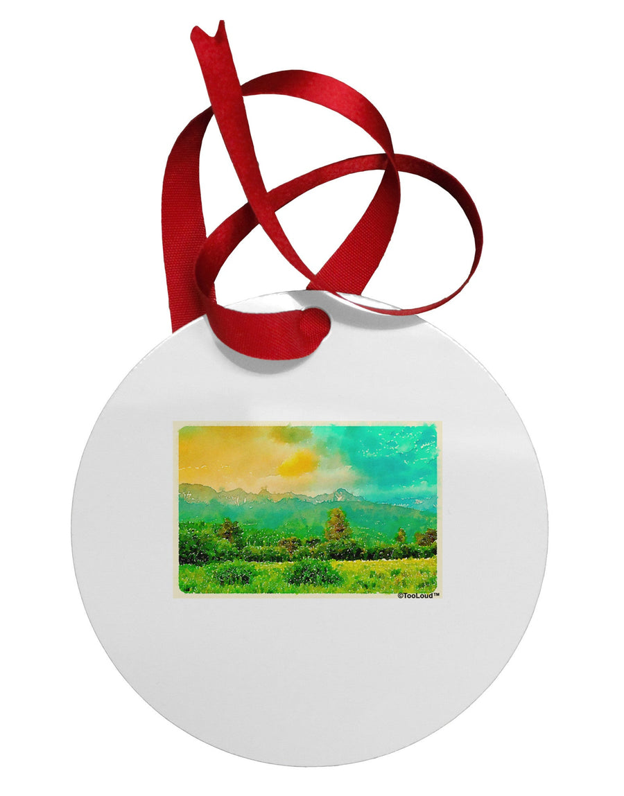 Mountain Sunset Watercolor Circular Metal Ornament-Ornament-TooLoud-White-Davson Sales