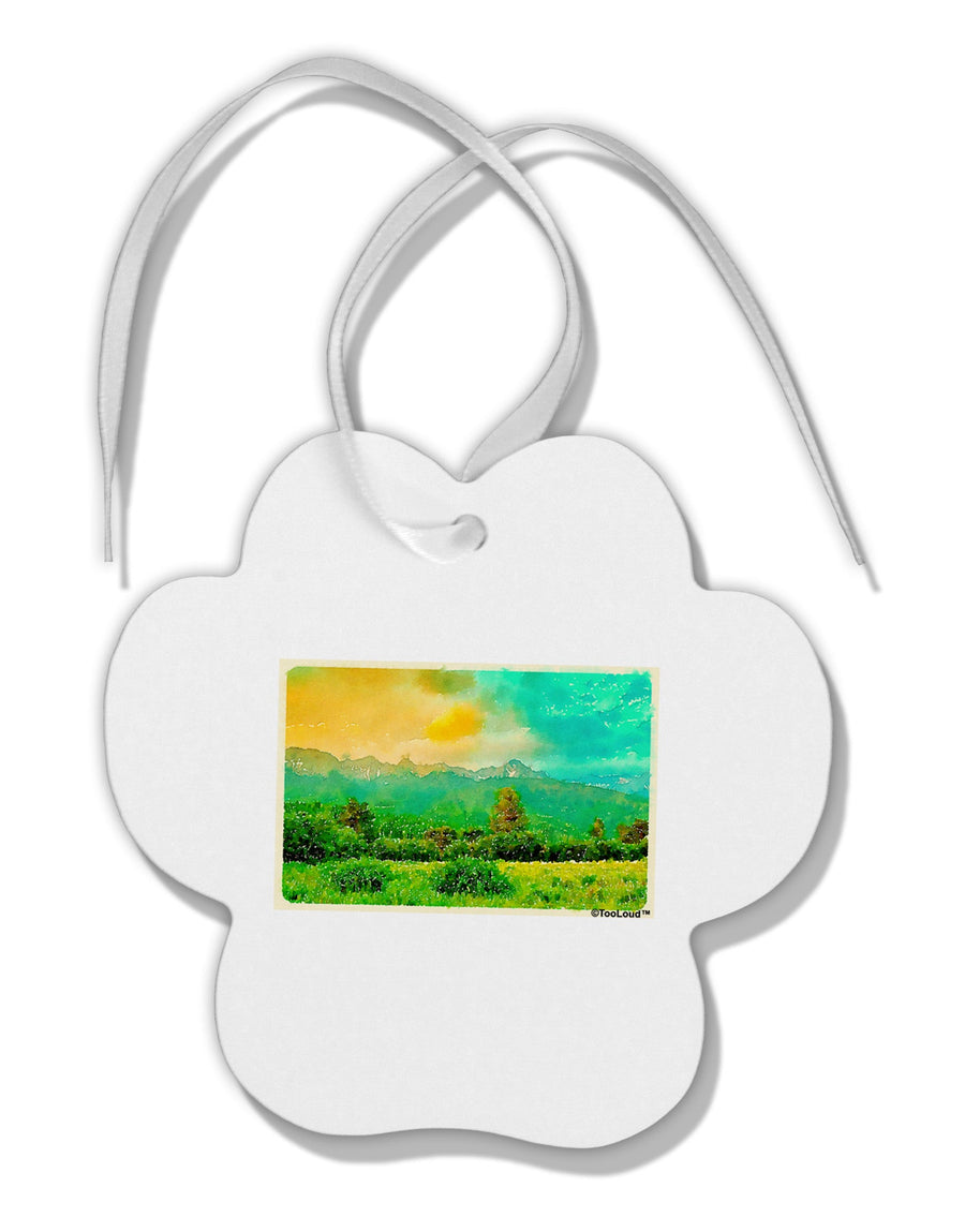 Mountain Sunset Watercolor Paw Print Shaped Ornament-Ornament-TooLoud-White-Davson Sales