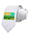 Mountain Sunset Watercolor Printed White Necktie