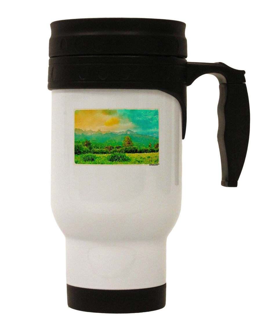 Mountain Sunset Watercolor Stainless Steel 14oz Travel Mug-Travel Mugs-TooLoud-White-Davson Sales