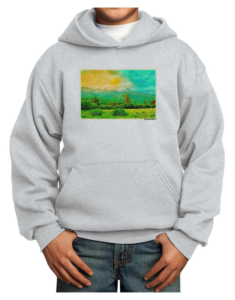 Mountain Sunset Watercolor Youth Hoodie Pullover Sweatshirt-Youth Hoodie-TooLoud-White-XS-Davson Sales