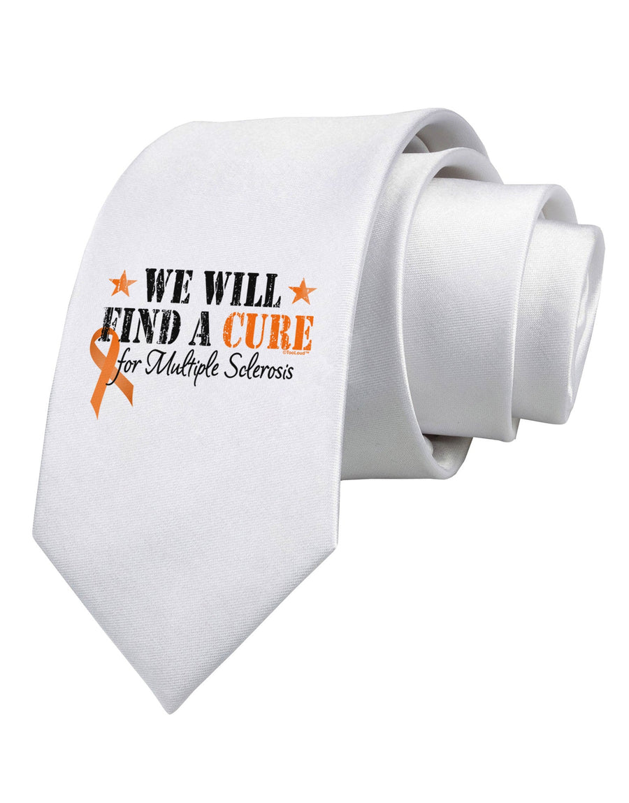 MS - We Will Find A Cure Printed White Necktie