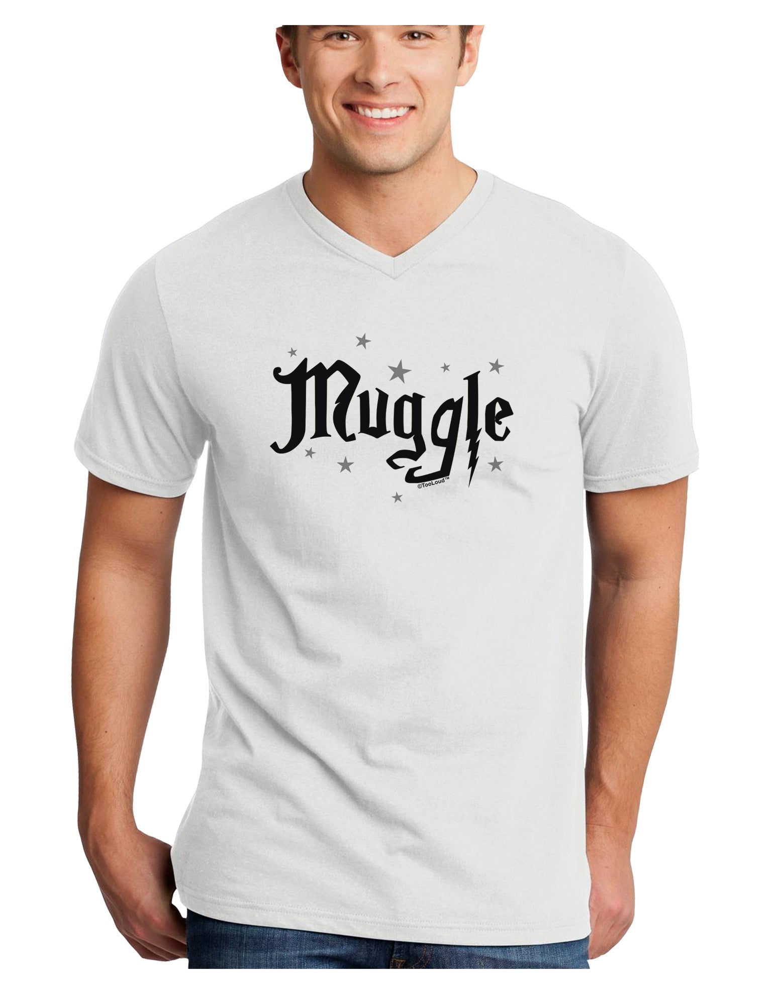 Muggle Adult V-Neck T-shirt-Mens V-Neck T-Shirt-TooLoud-White-Small-Davson Sales
