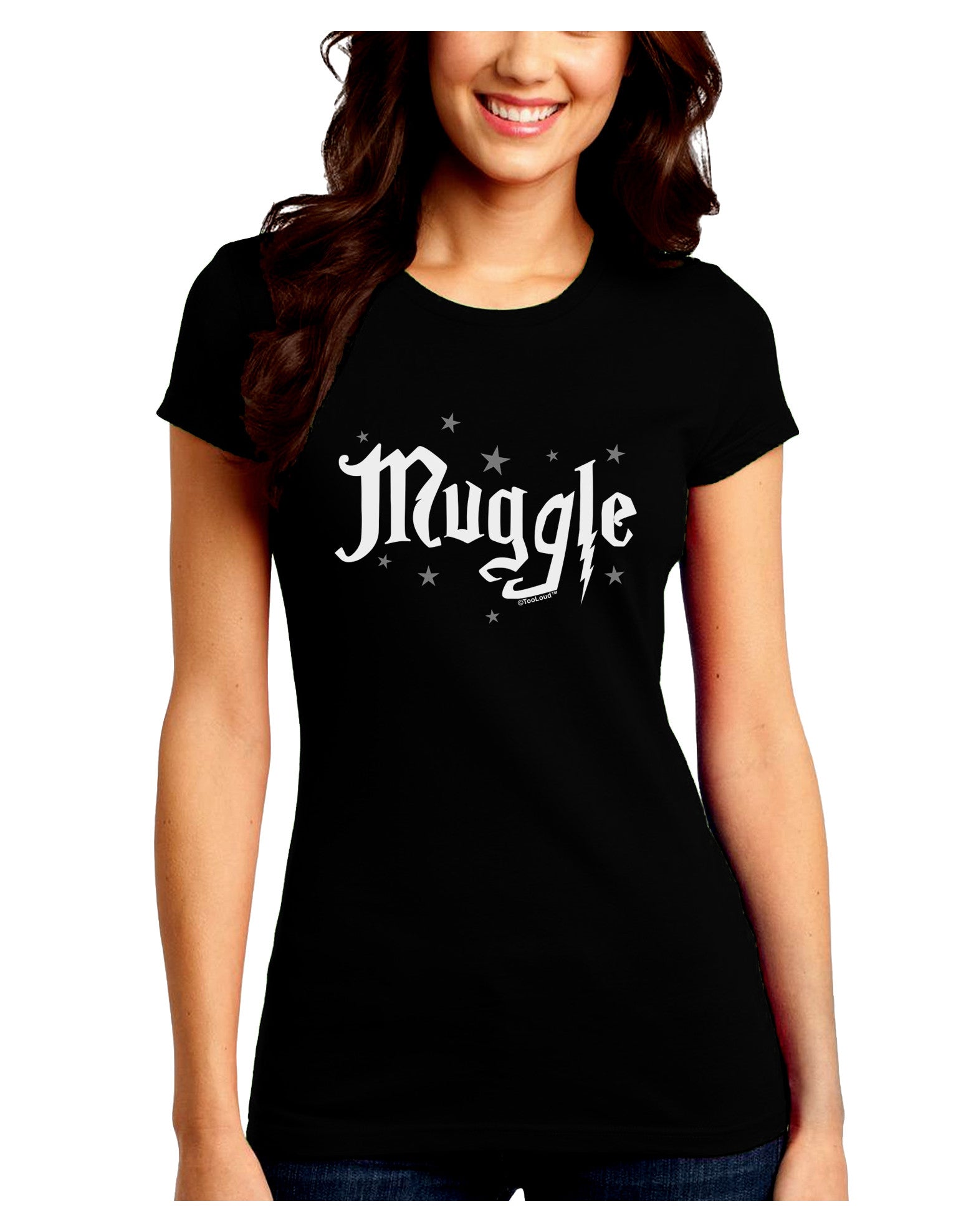 Muggle Juniors Petite Crew Dark T-Shirt-T-Shirts Juniors Tops-TooLoud-Black-Juniors Fitted Small-Davson Sales