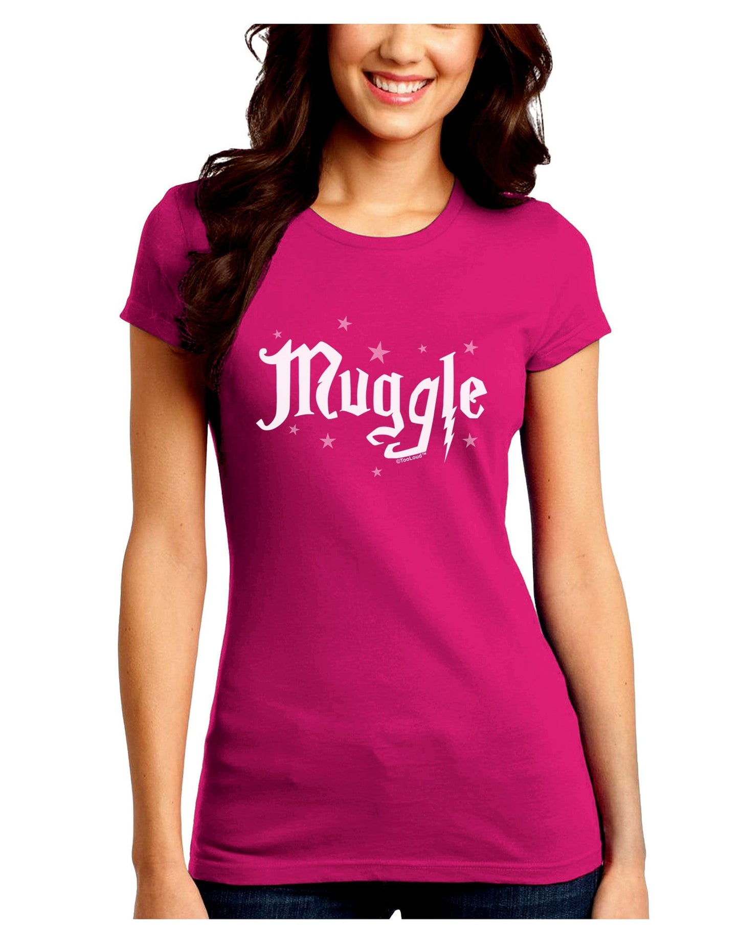 Muggle Juniors Petite Crew Dark T-Shirt-T-Shirts Juniors Tops-TooLoud-Hot-Pink-Juniors Fitted Small-Davson Sales