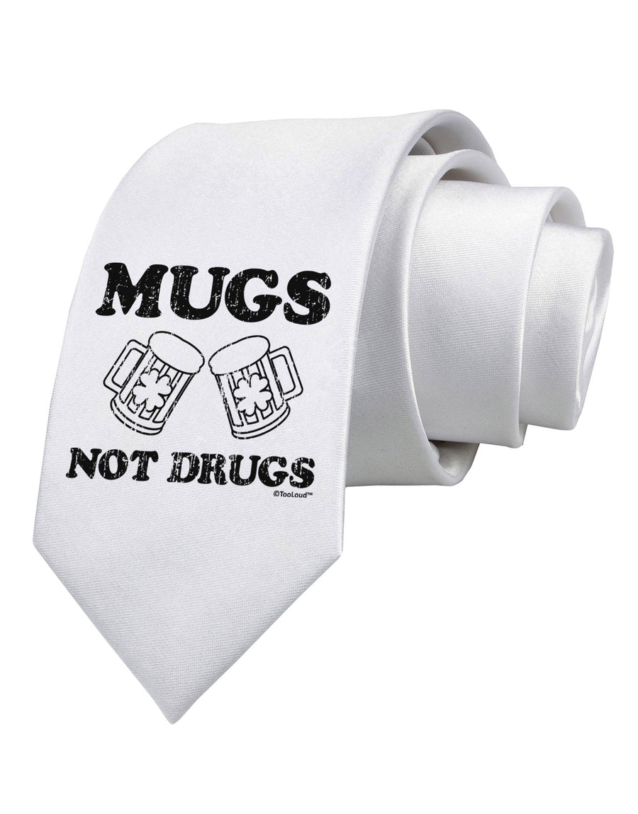 Mugs Not Drugs Printed White Necktie by TooLoud