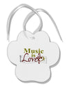 Music Is Love Paw Print Shaped Ornament-Ornament-TooLoud-White-Davson Sales