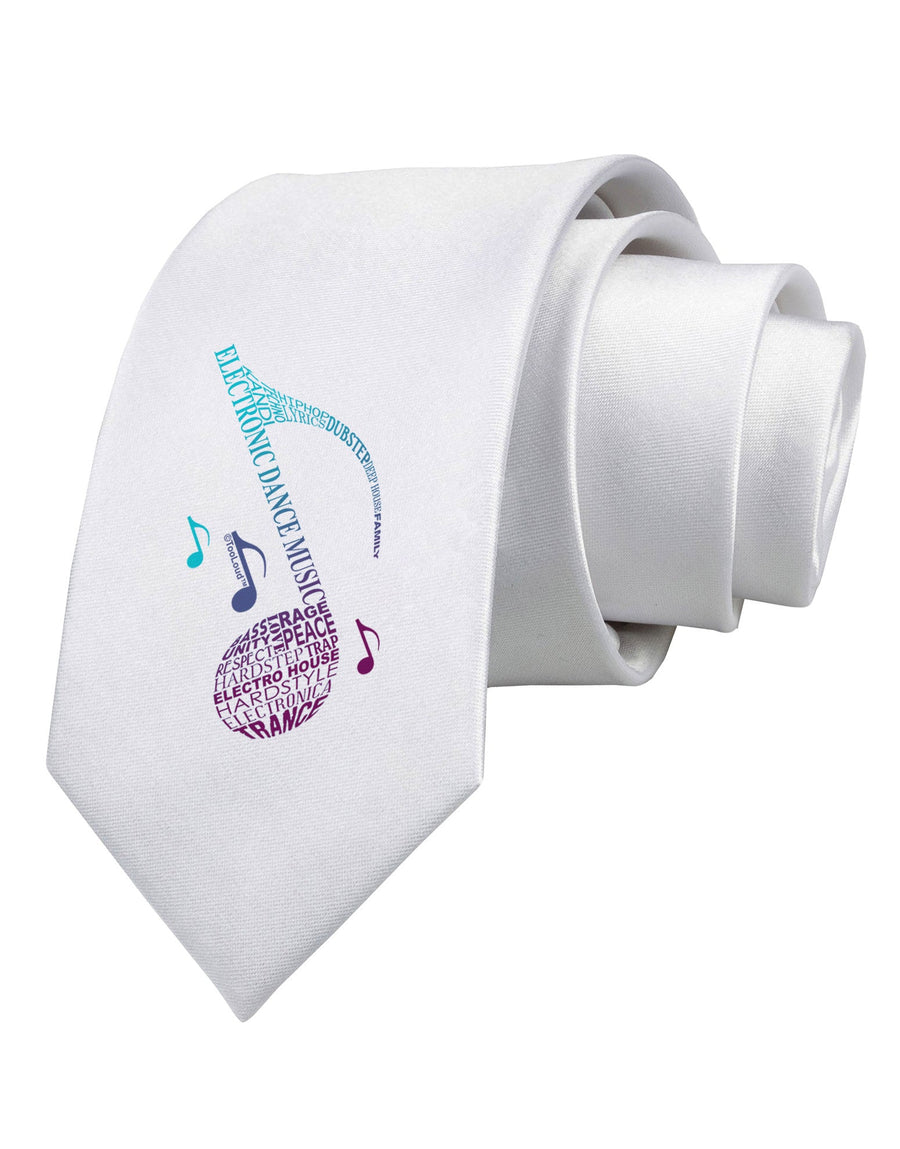 Music Note Typography Printed White Necktie