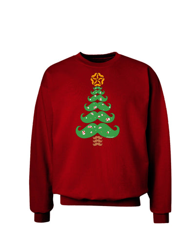 Mustache Christmas Tree Adult Dark Sweatshirt-Sweatshirts-TooLoud-Deep-Red-Small-Davson Sales