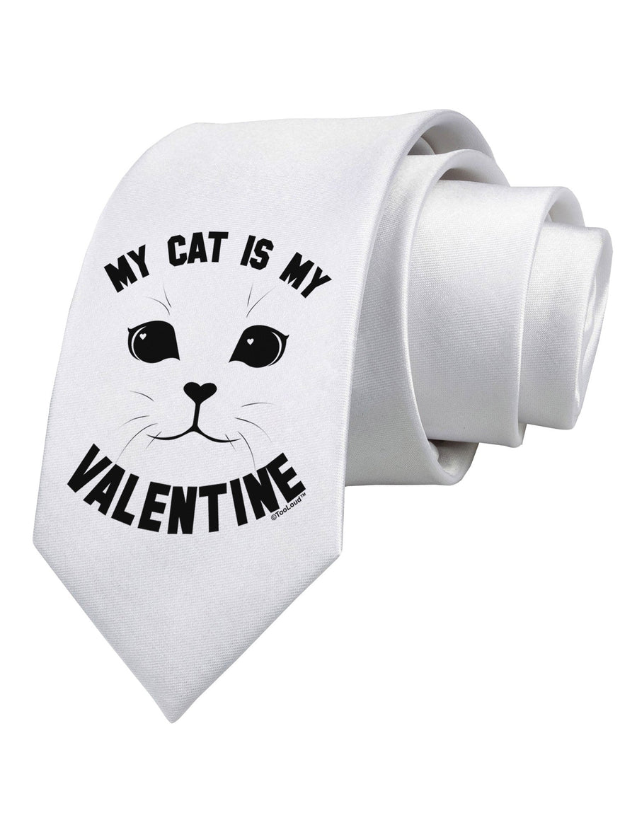 My Cat is my Valentine Printed White Necktie by