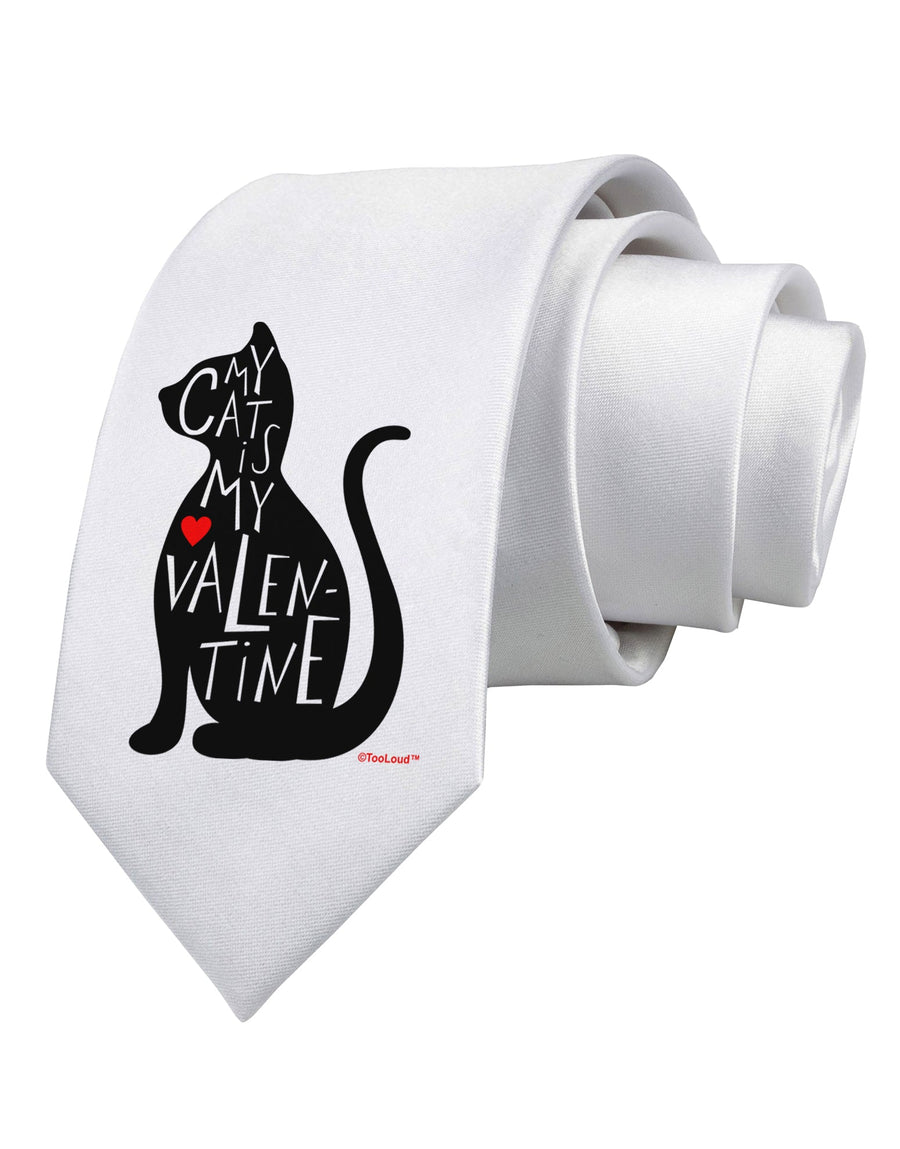 My Cat Is My Valentine Printed White Necktie by TooLoud