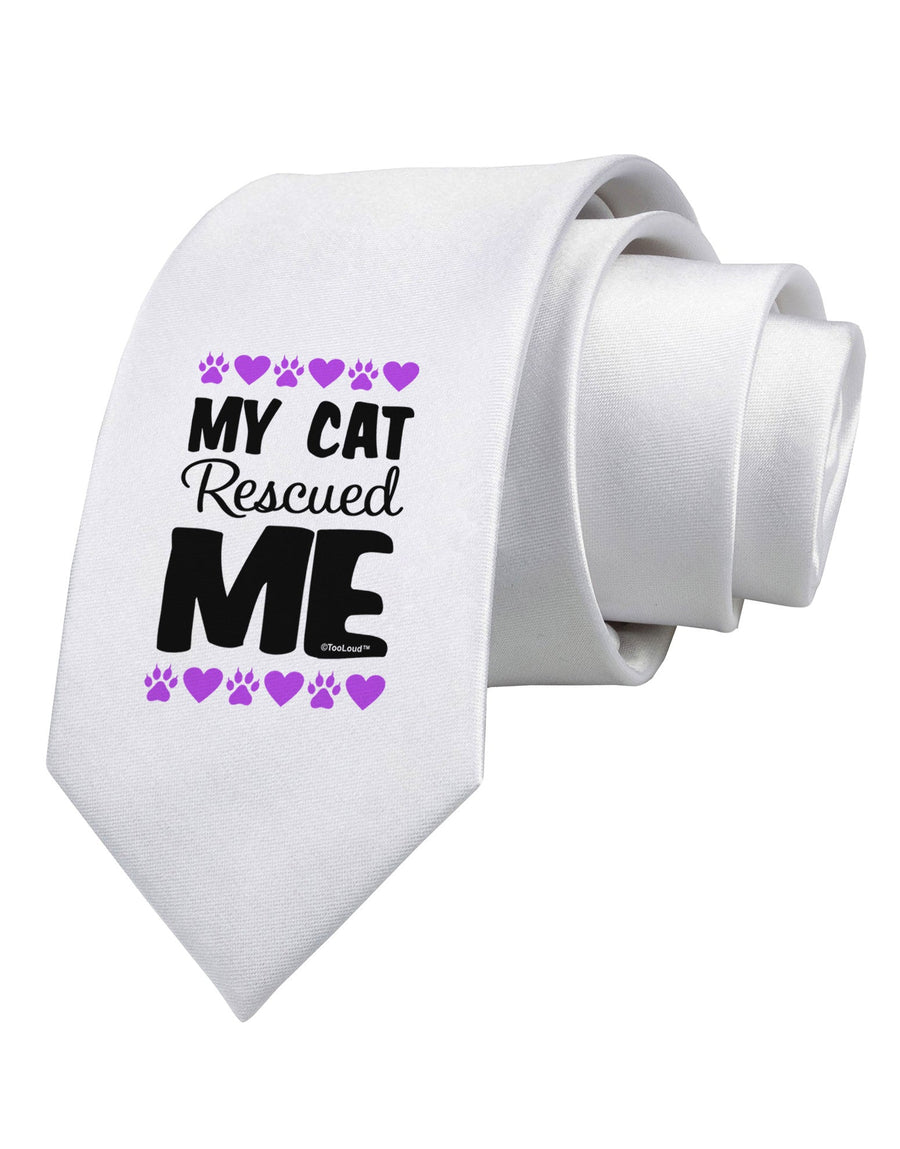 My Cat Rescued Me Printed White Necktie