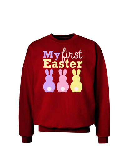 My First Easter - Three Bunnies Adult Dark Sweatshirt by TooLoud-Sweatshirts-TooLoud-Deep-Red-Small-Davson Sales