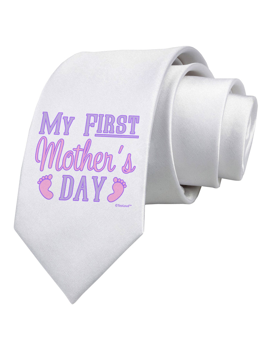 My First Mother's Day - Baby Feet - Pink Printed White Necktie by TooLoud