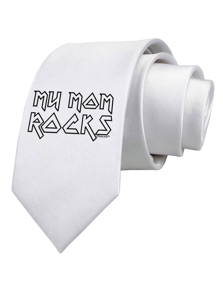 My Mom Rocks - Mother's Day Printed White Necktie