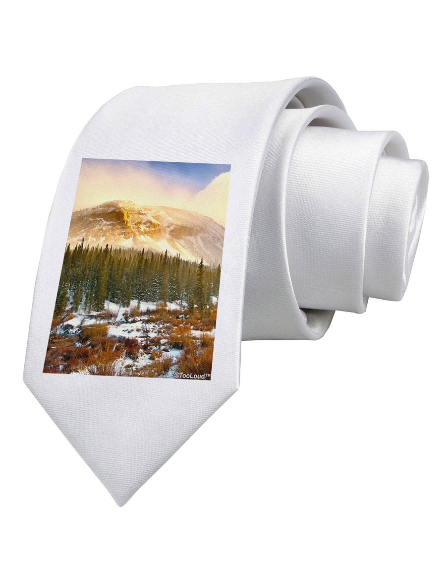 Nature Photography - Mountain Glow Printed White Necktie by