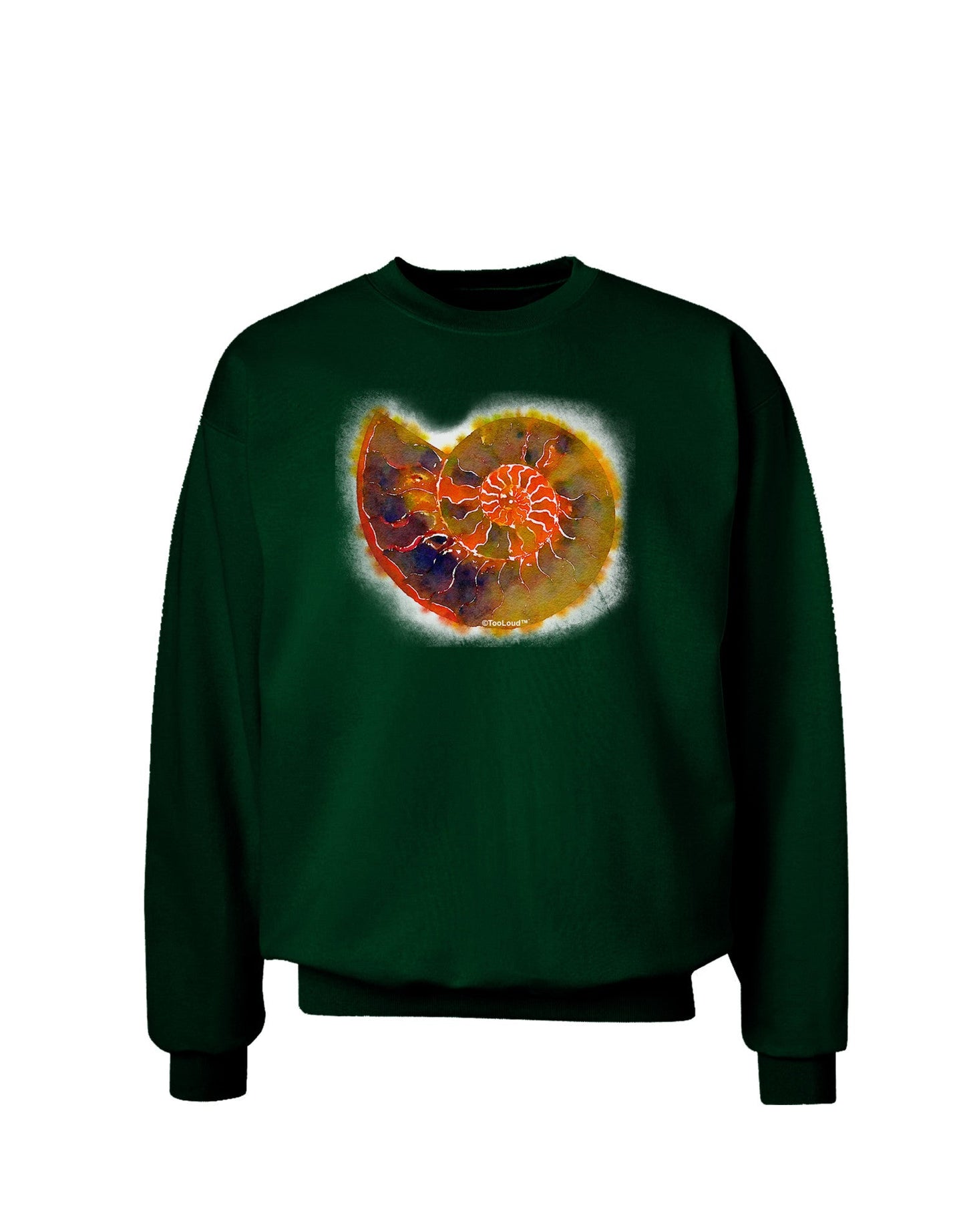 Nautilus Fossil Watercolor Adult Dark Sweatshirt-Sweatshirts-TooLoud-Deep-Forest-Green-Small-Davson Sales