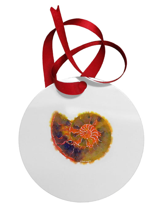 Nautilus Fossil Watercolor Circular Metal Ornament-Ornament-TooLoud-White-Davson Sales