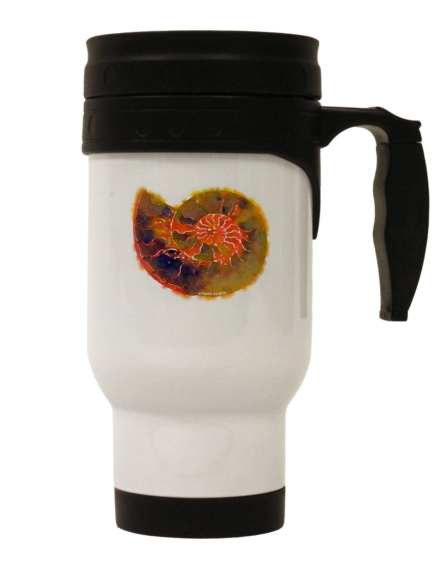 Nautilus Fossil Watercolor Stainless Steel 14oz Travel Mug-Travel Mugs-TooLoud-White-Davson Sales