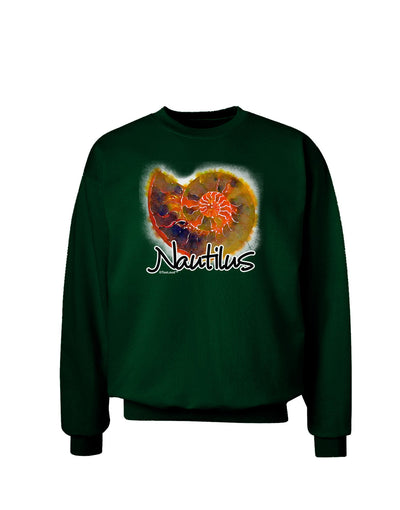 Nautilus Fossil Watercolor Text Adult Dark Sweatshirt-Sweatshirts-TooLoud-Deep-Forest-Green-Small-Davson Sales