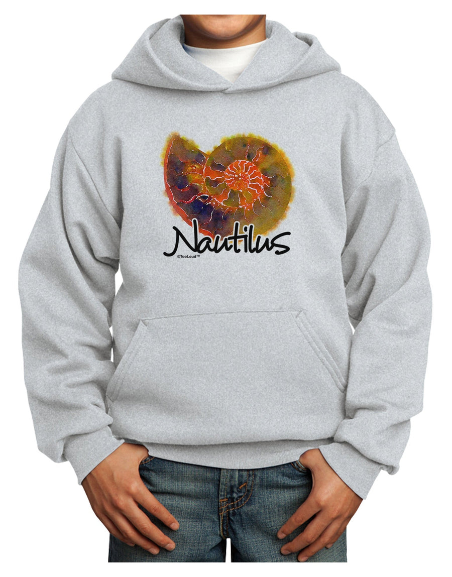 Nautilus Fossil Watercolor Text Youth Hoodie Pullover Sweatshirt-Youth Hoodie-TooLoud-White-XS-Davson Sales