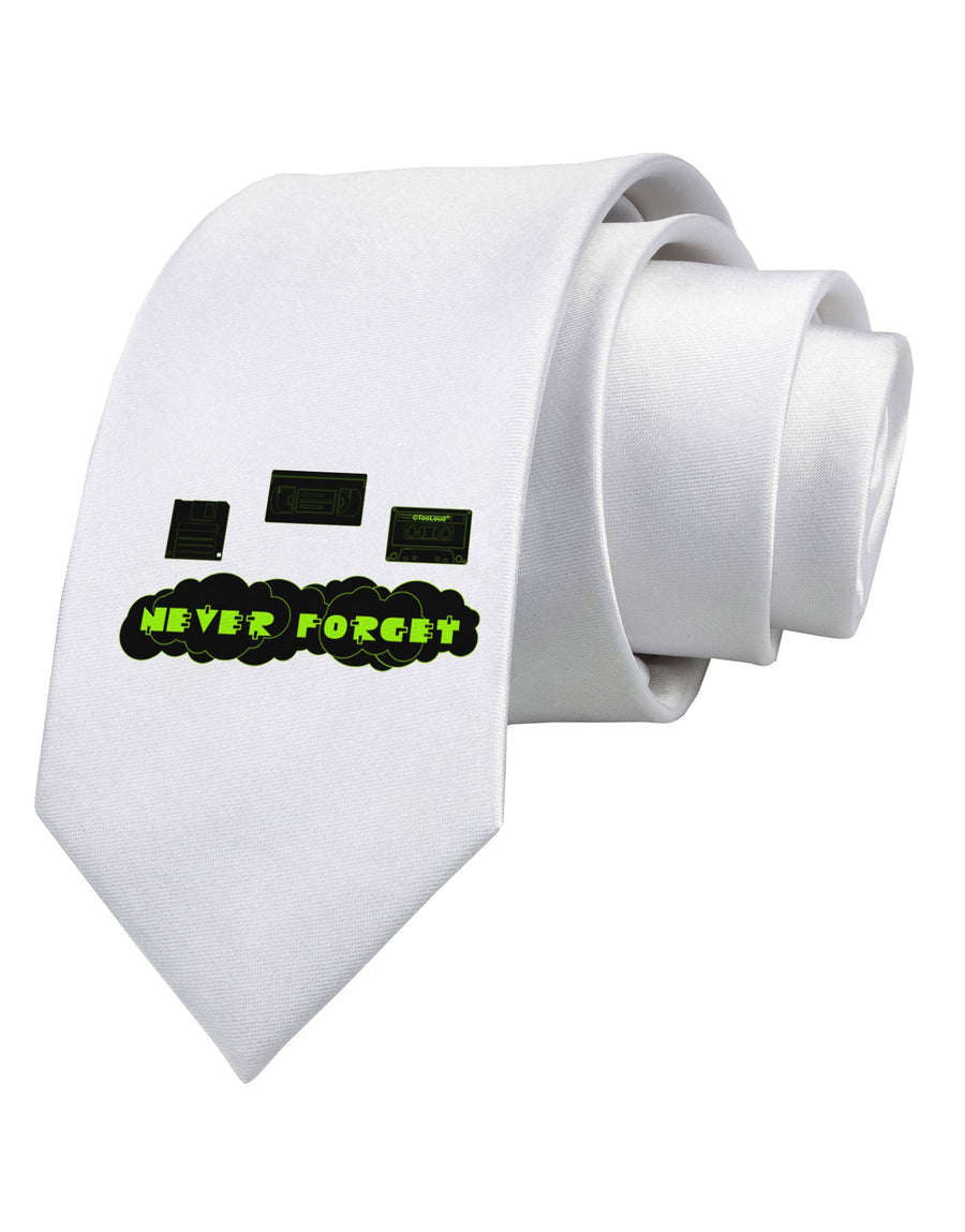 Never Forget Retro 80's Funny Printed White Necktie by TooLoud