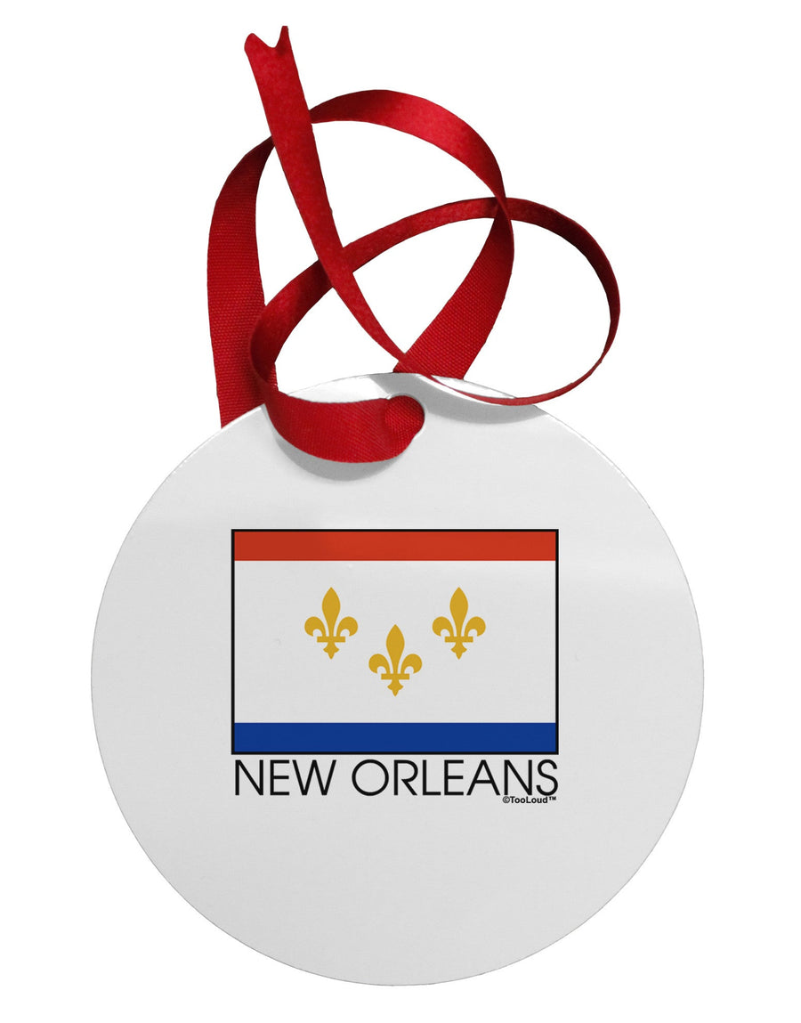 New Orleans Louisiana Flag Text Circular Metal Ornament-Ornament-TooLoud-White-Davson Sales