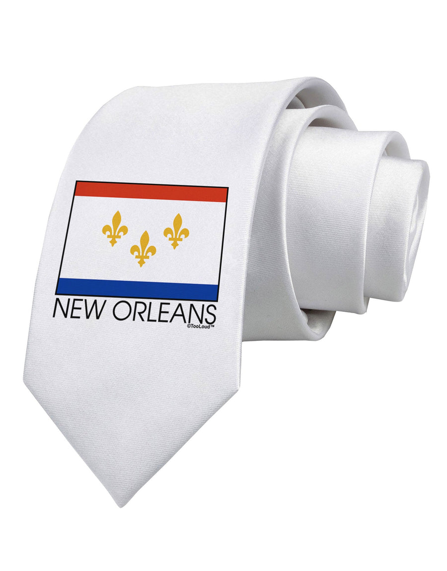 New Orleans Louisiana Flag Text Printed White Necktie