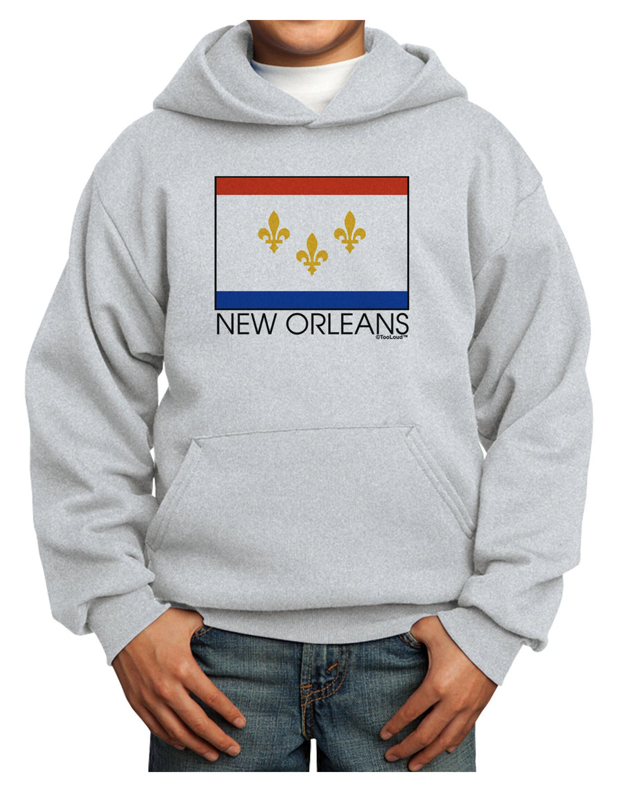 New Orleans Louisiana Flag Text Youth Hoodie Pullover Sweatshirt-Youth Hoodie-TooLoud-White-XS-Davson Sales