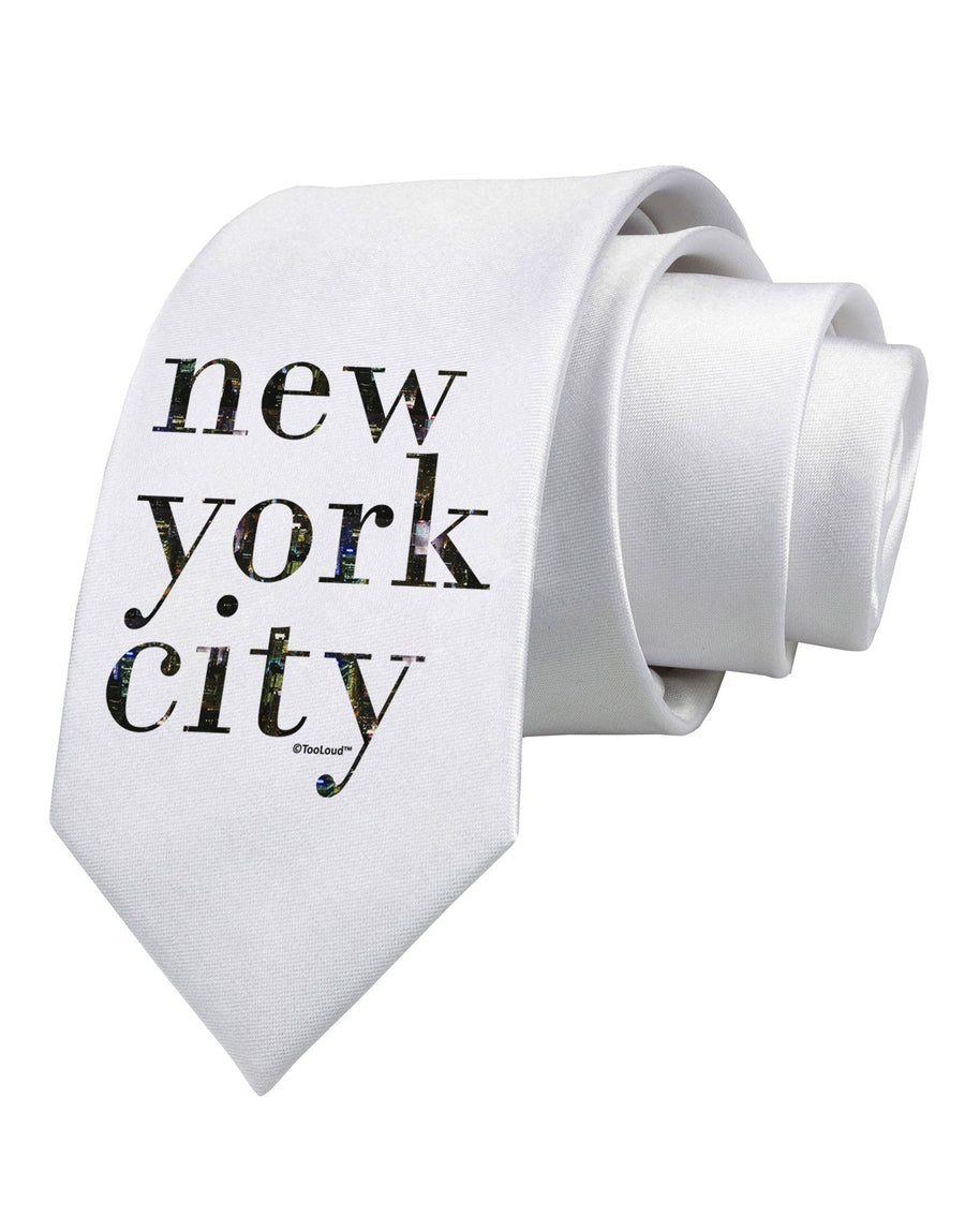 New York City - City Lights Printed White Necktie by TooLoud