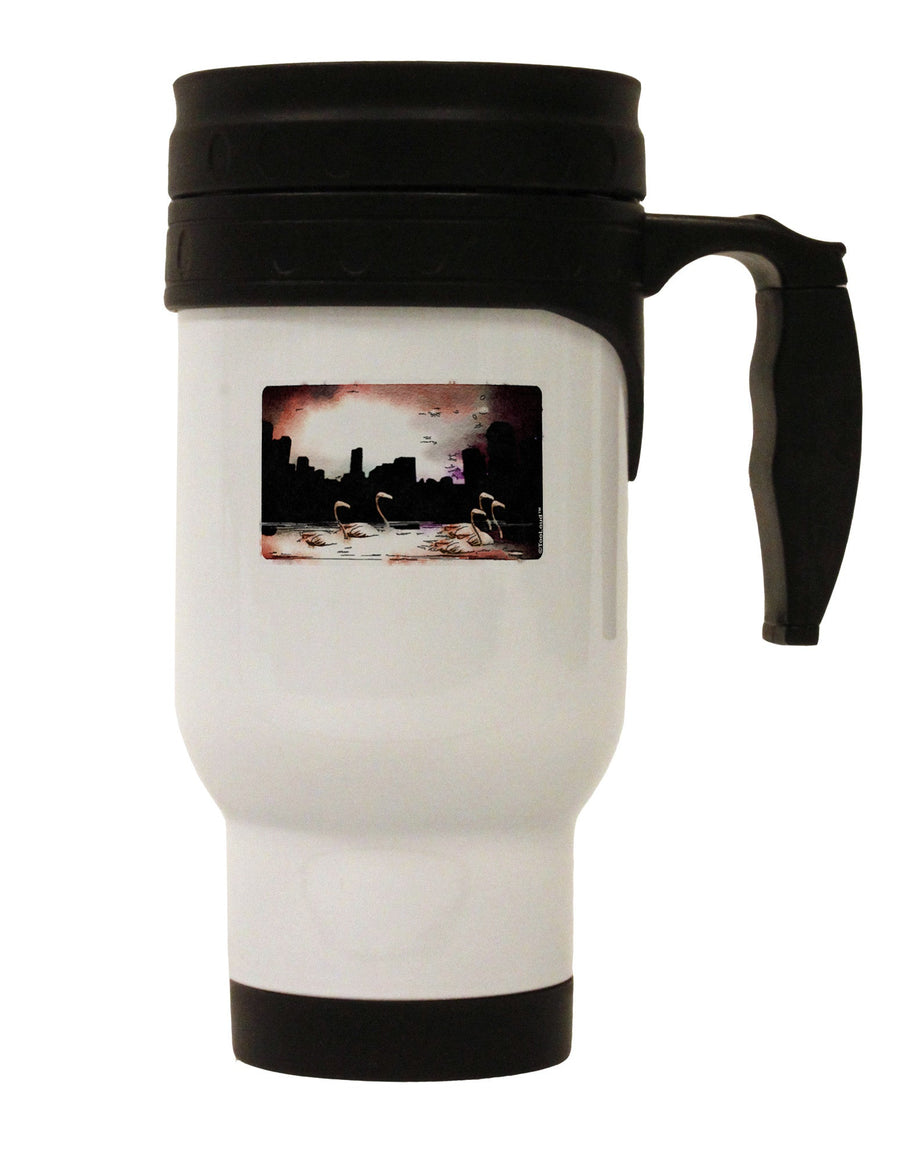 Nighttime Flamingos Stainless Steel 14oz Travel Mug-Travel Mugs-TooLoud-White-Davson Sales