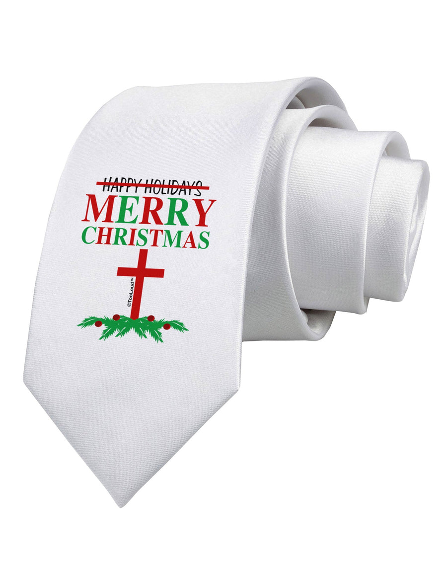 No Happy Holidays&#44; Merry Christmas Printed White Necktie